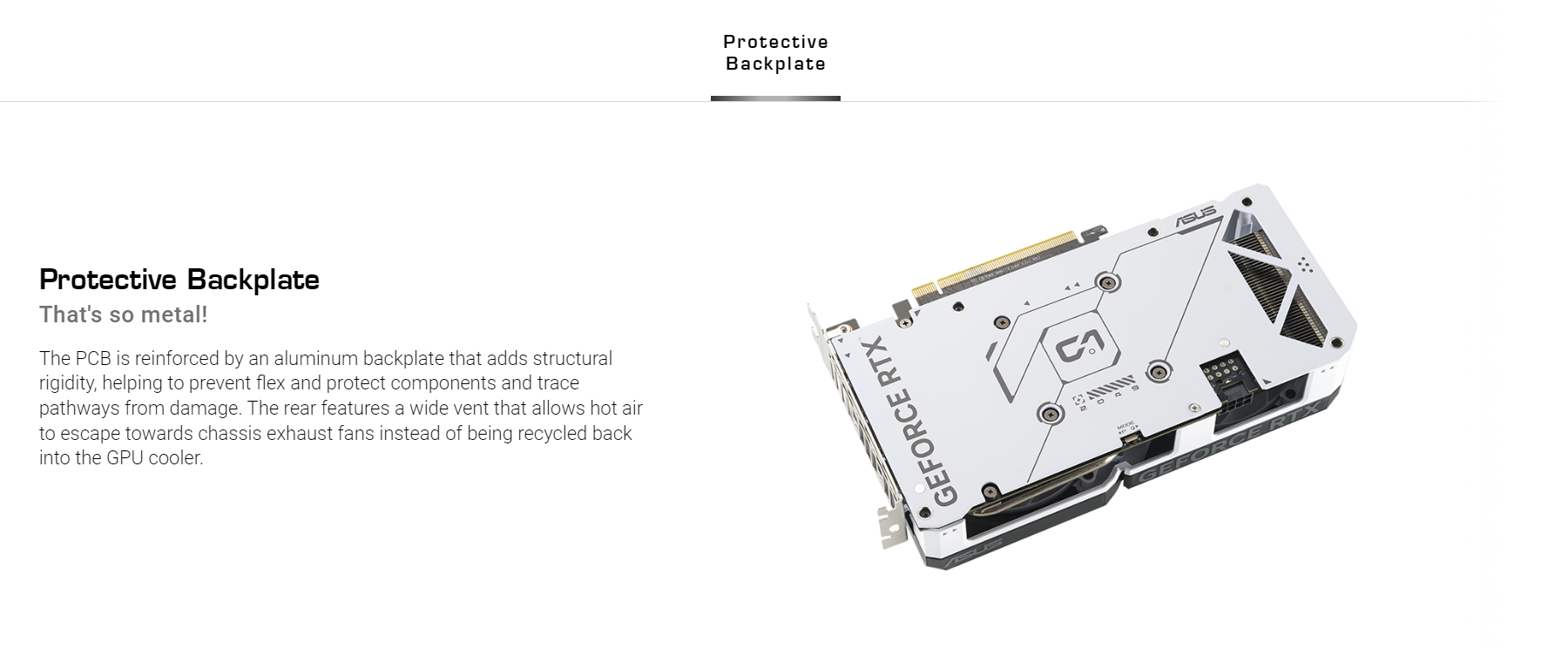 A large marketing image providing additional information about the product ASUS GeForce RTX 4060 Dual OC 8GB GDDR6 - White - Additional alt info not provided